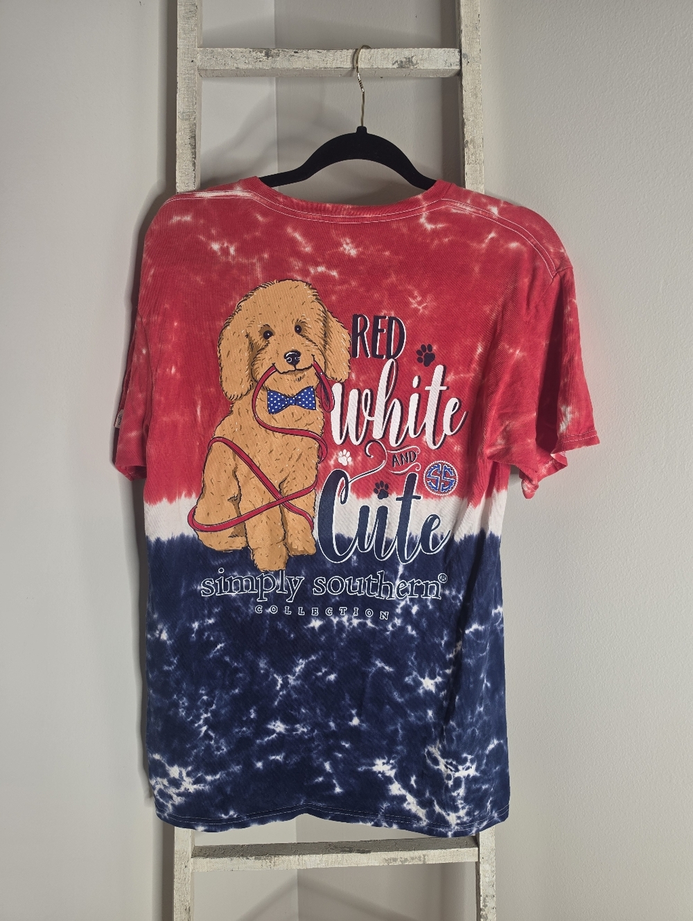 Simply Southern Women's Medium Red White And Cute 4th Of July 100% Cotton Tee